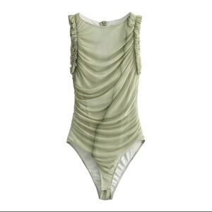 Zara Olive Green Ruched Bodysuit